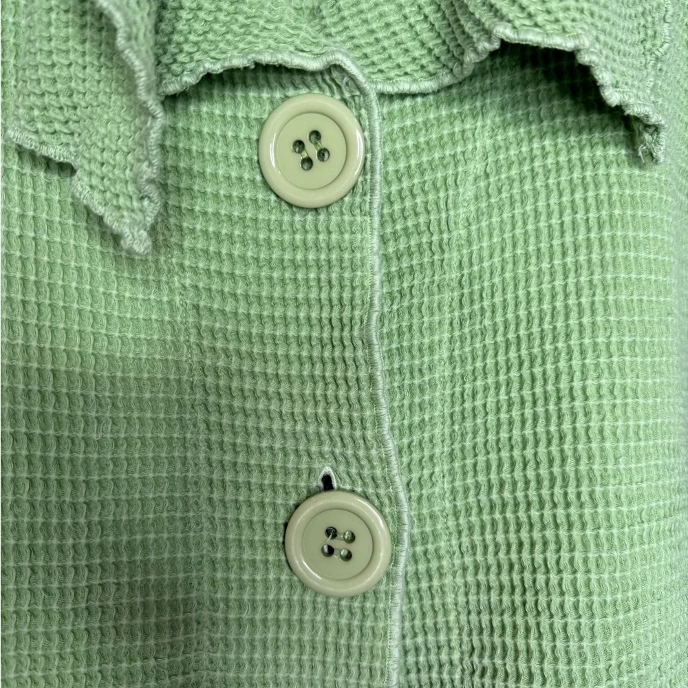 FOCUS Waffle Knit Button Jacket Pistachio Green Size L 100% Cotton Textured - Picture 5 of 11